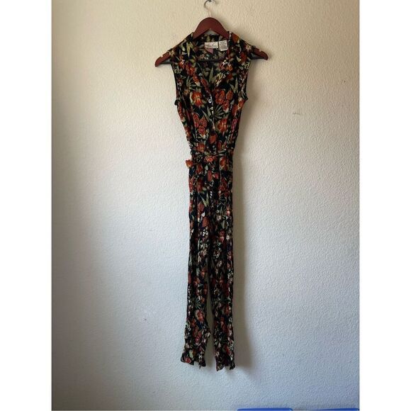 Vintage Kathie Lee floral crepe like jumpsuit size xs - Picture 1 of 6